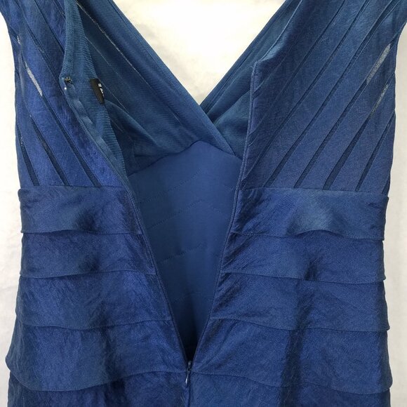 Adrianna Papell Dress 10 P Chiffon V-neck Taffeta Shutter Pleat Blue Sleeveless - Picture 7 of 13